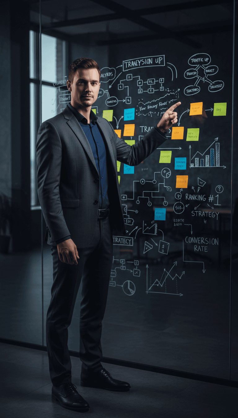 Marketing strategist explaining growth strategy insights to client