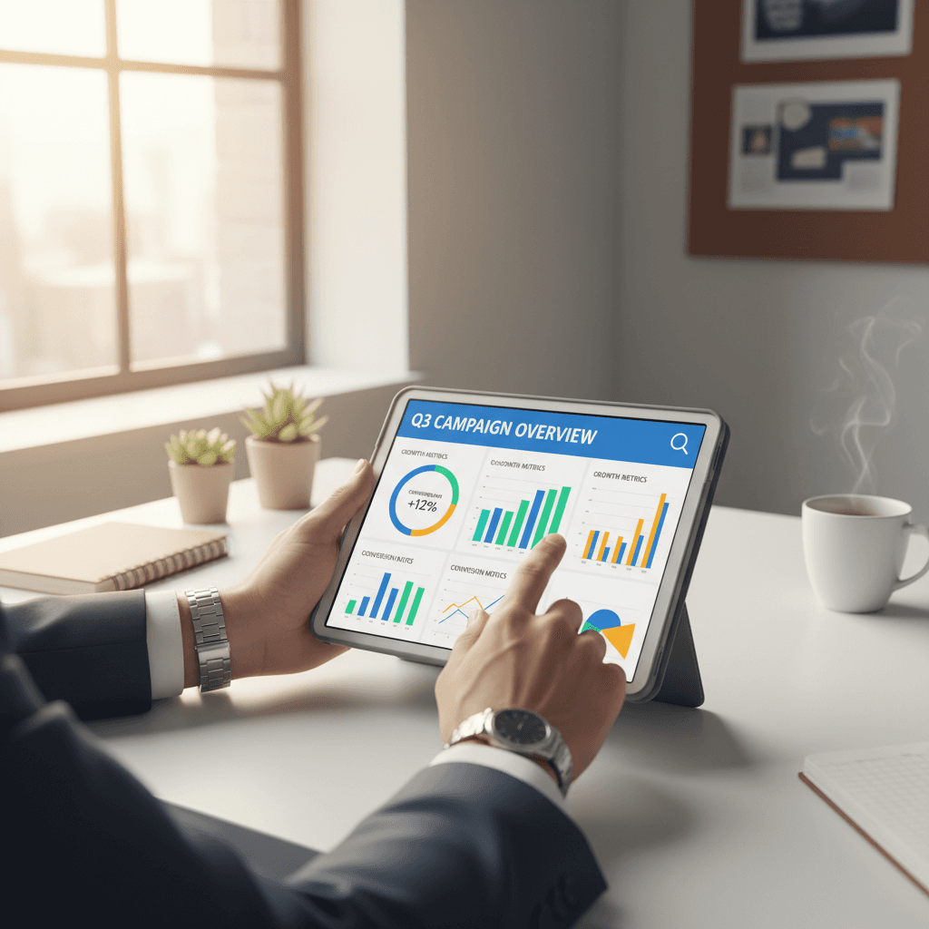 Marketing strategist reviewing campaign performance metrics